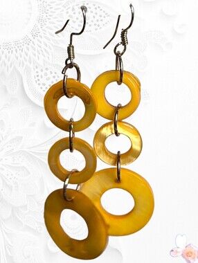 Yellow Linked Shell Ring Drop Earrings — Unbranded